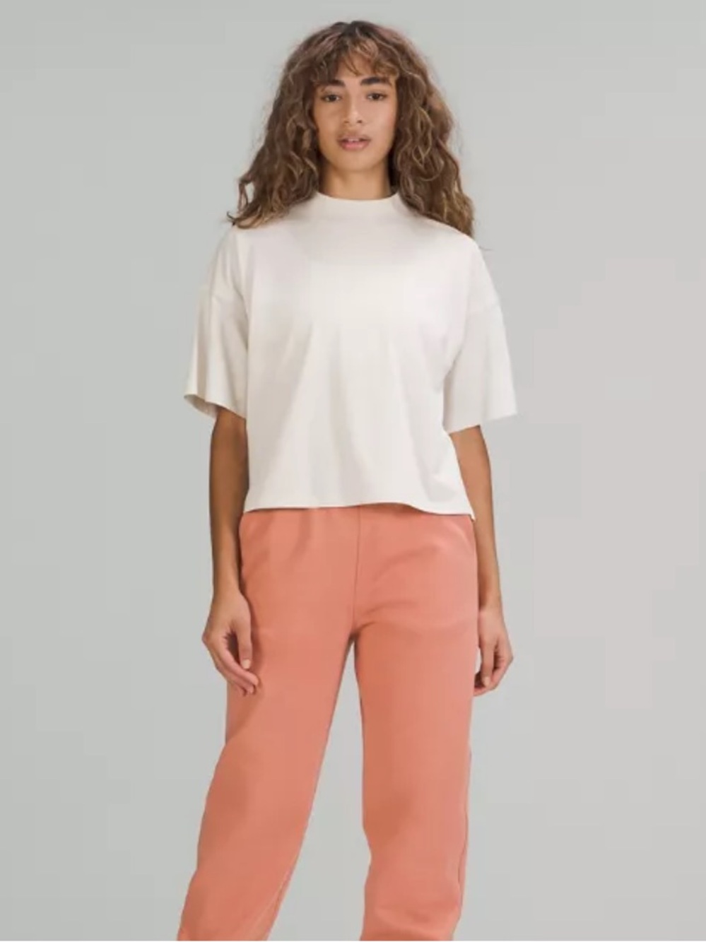 lululemon beige mock neck tee, size small